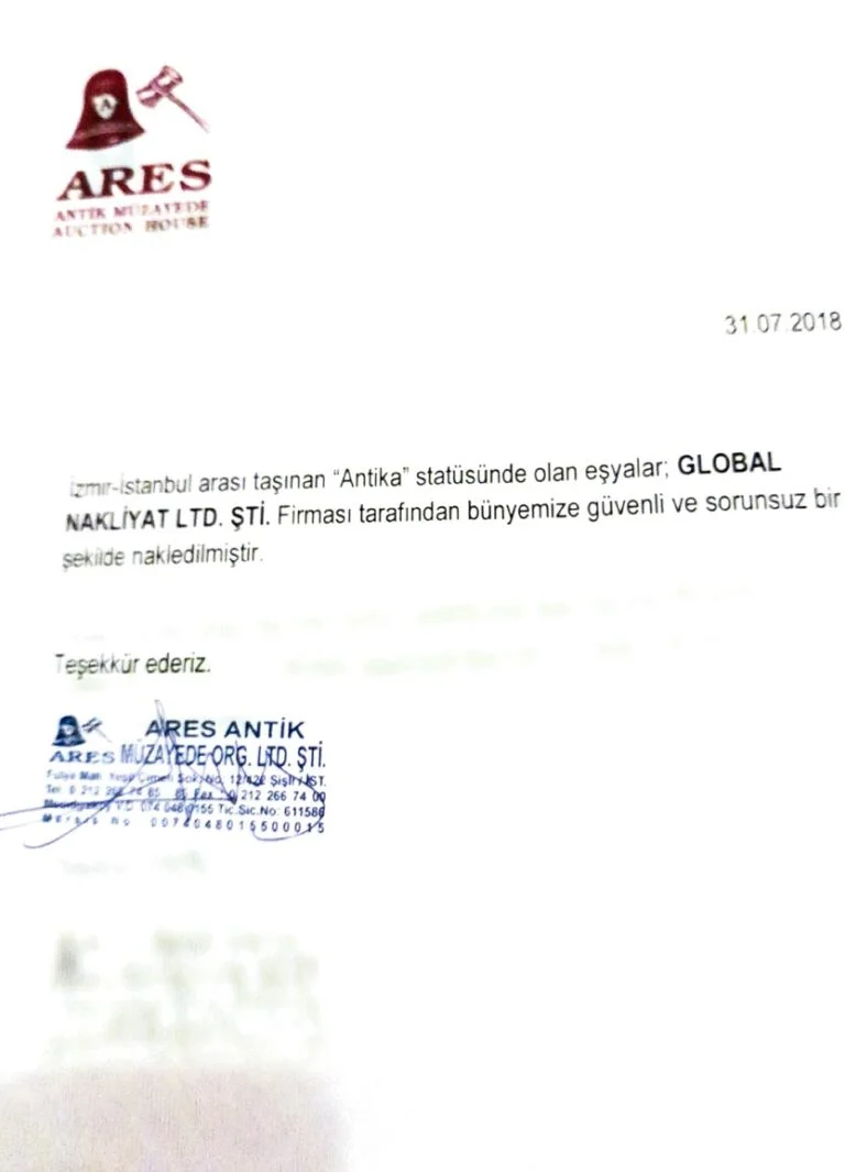 ARES Antik Müzayede Referans Mektubu