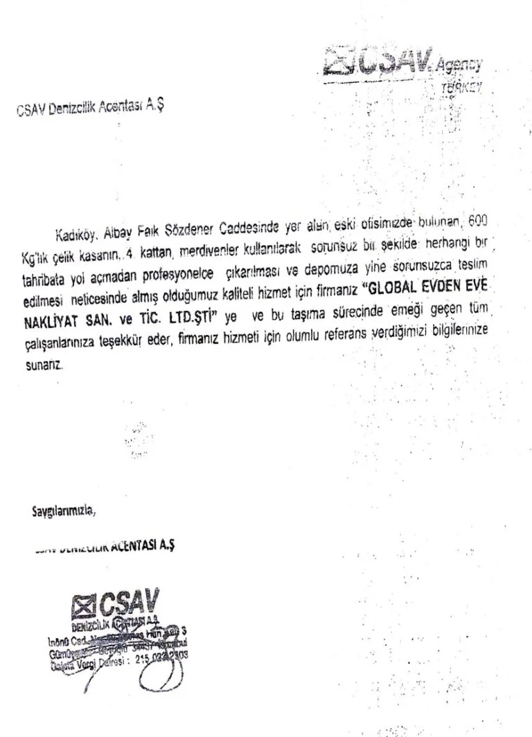 CSAV Denizcilik Referans Mektubu