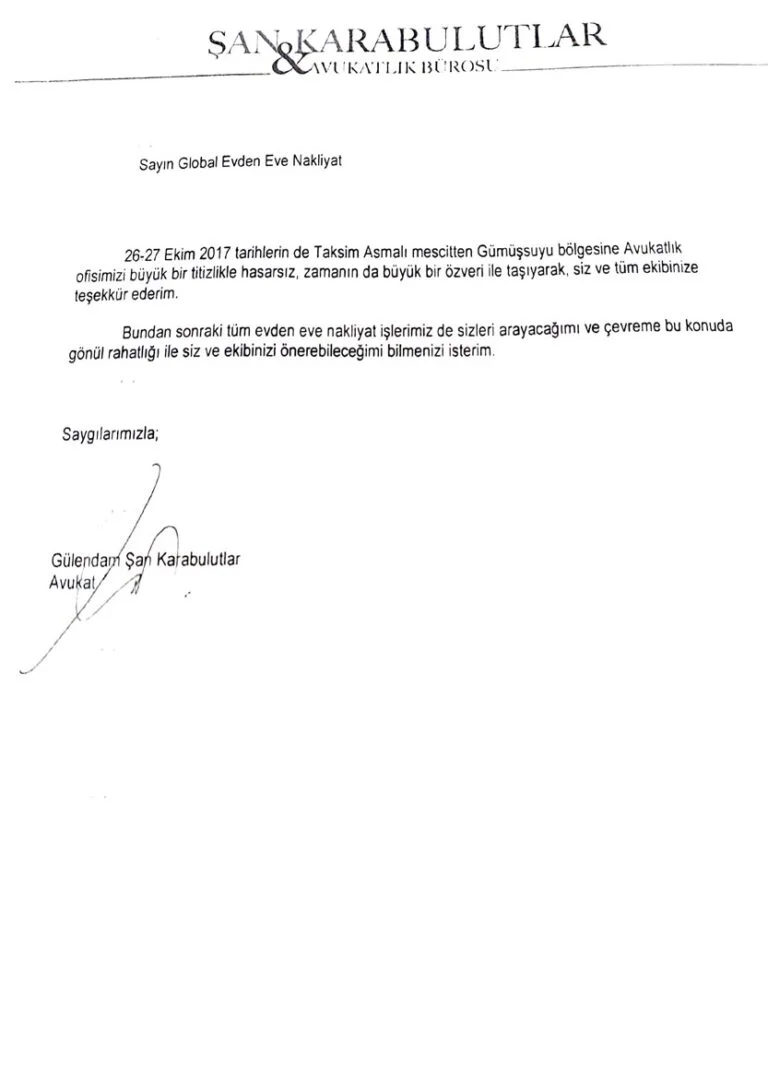 Şan Karabulutlar Avukatlık Bürosu Referans Mektubu